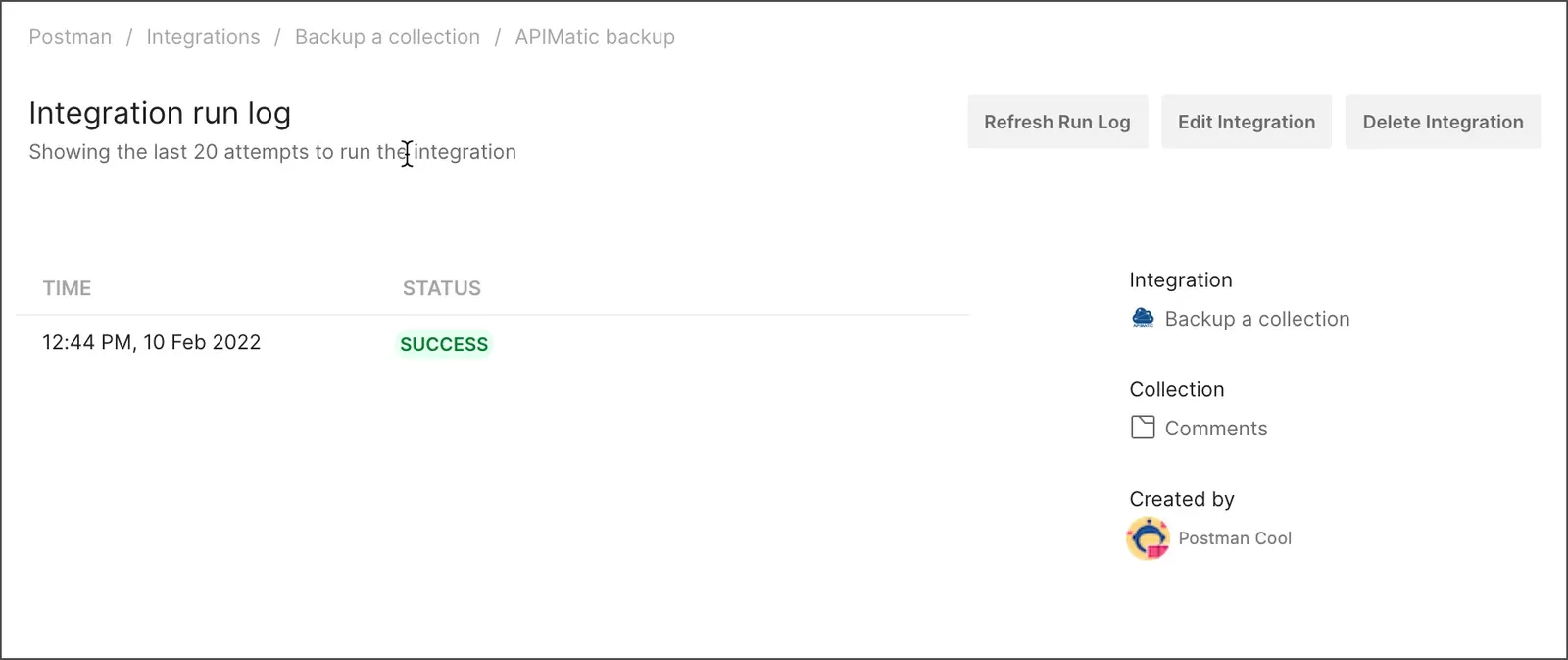 APIMatic integration run log