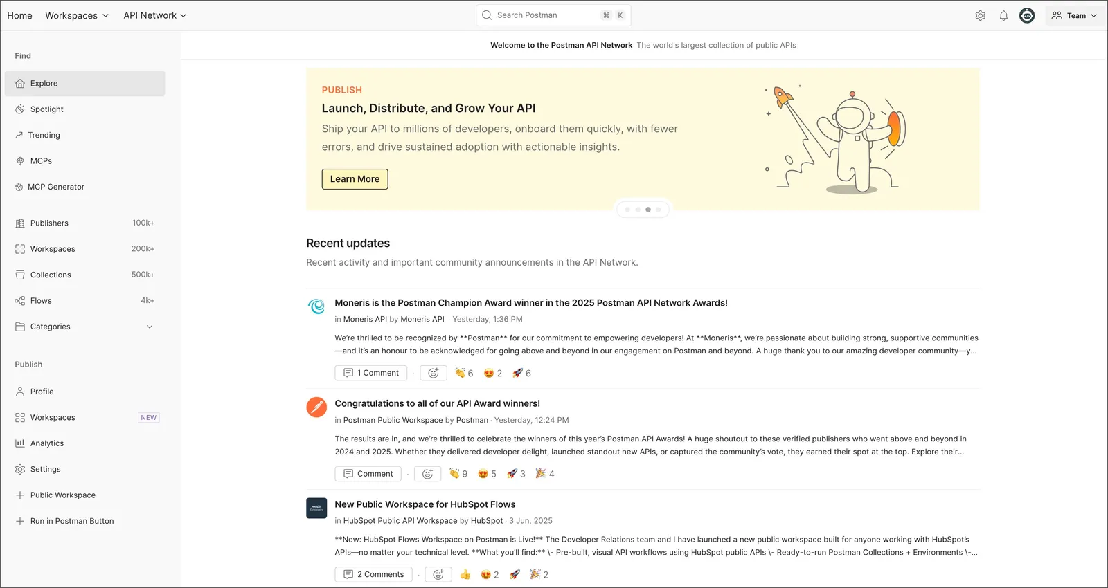 The Postman API Network interface