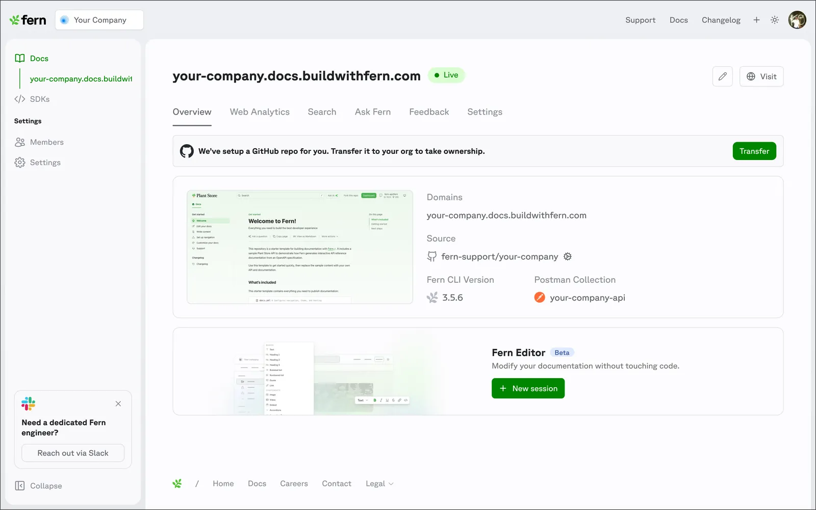 Fern dashboard